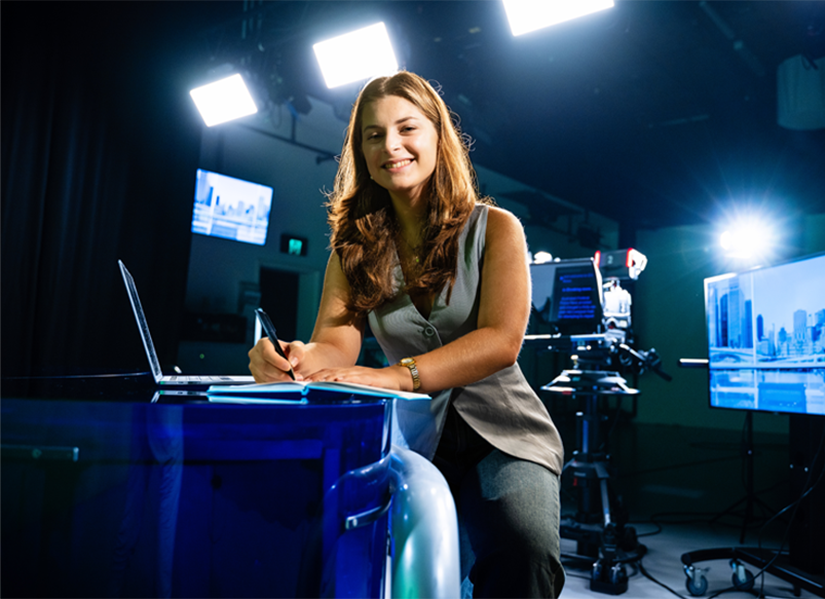 Journalism student, Olivia Martini, in studios at Kelvin Grove campus.