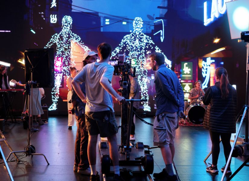 Film crew films variety of creative arts disciplines in action including music, dance, virtual production and animation