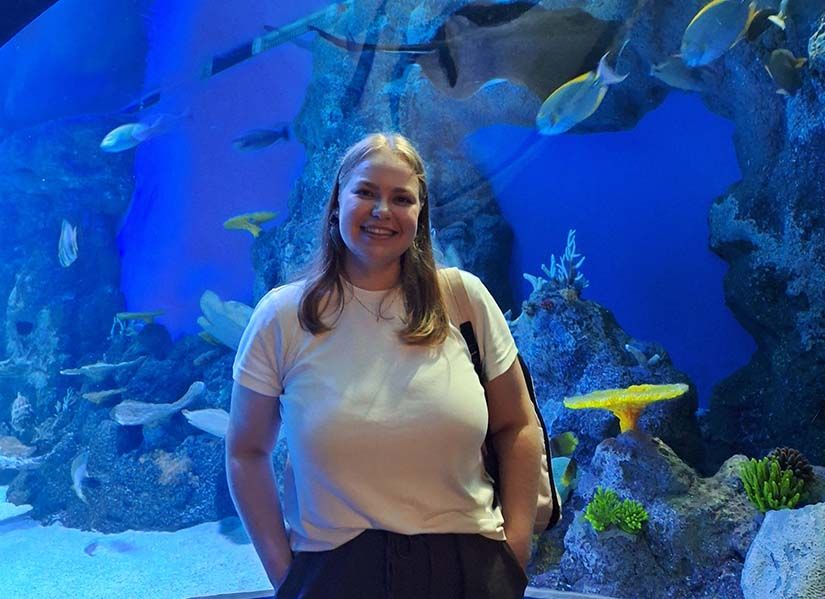 Lauren Hirst in aquarium 