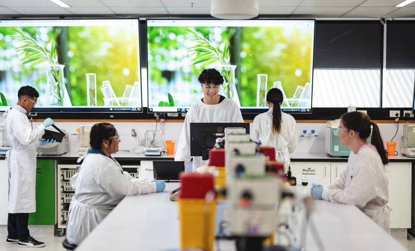 Harsha and other students in a food laboratory Blog_in-line_Harsha Prasad