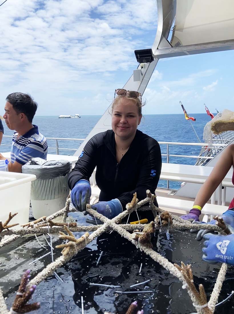 Lauren Hirst making sea stars for coral reef