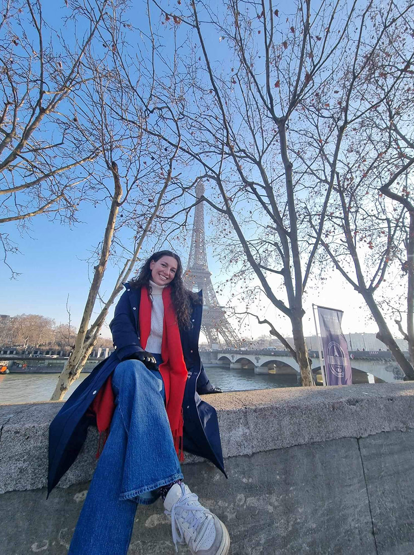 Yasmin Craggs in front of the Eiffel Tower