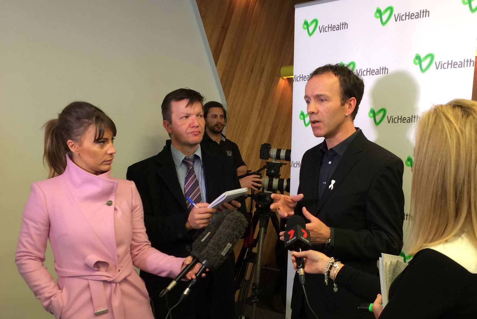 Professor Michael Flood responding to the media at the National Community Attitudes Survey launch, 2014