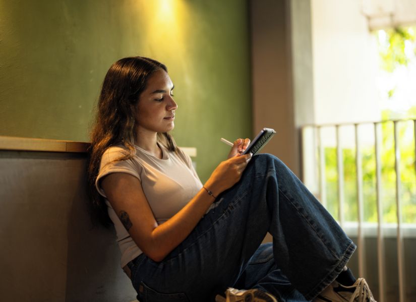 Female student studying with ipad 