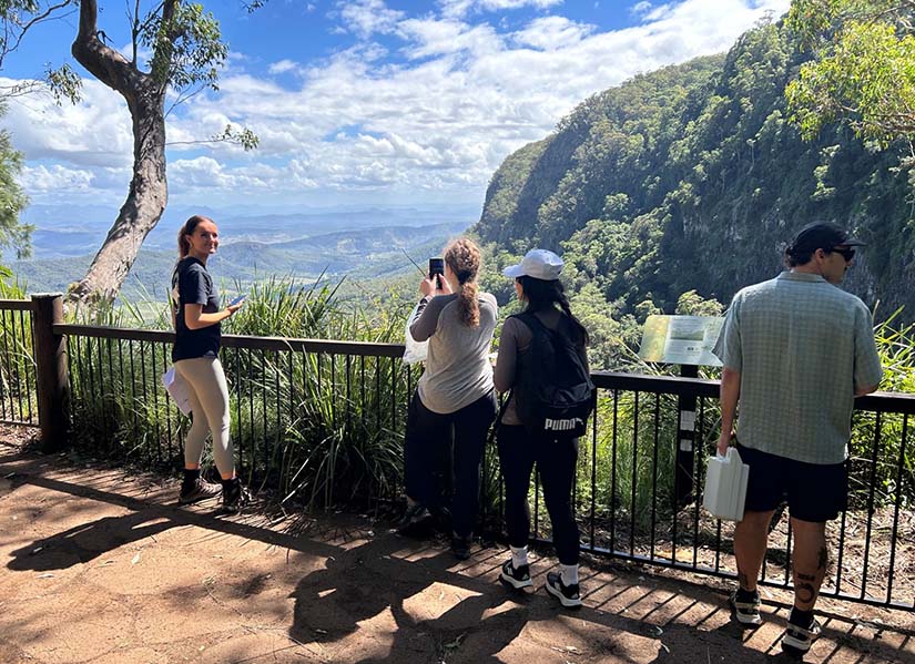 QUT Science students looking at mountains