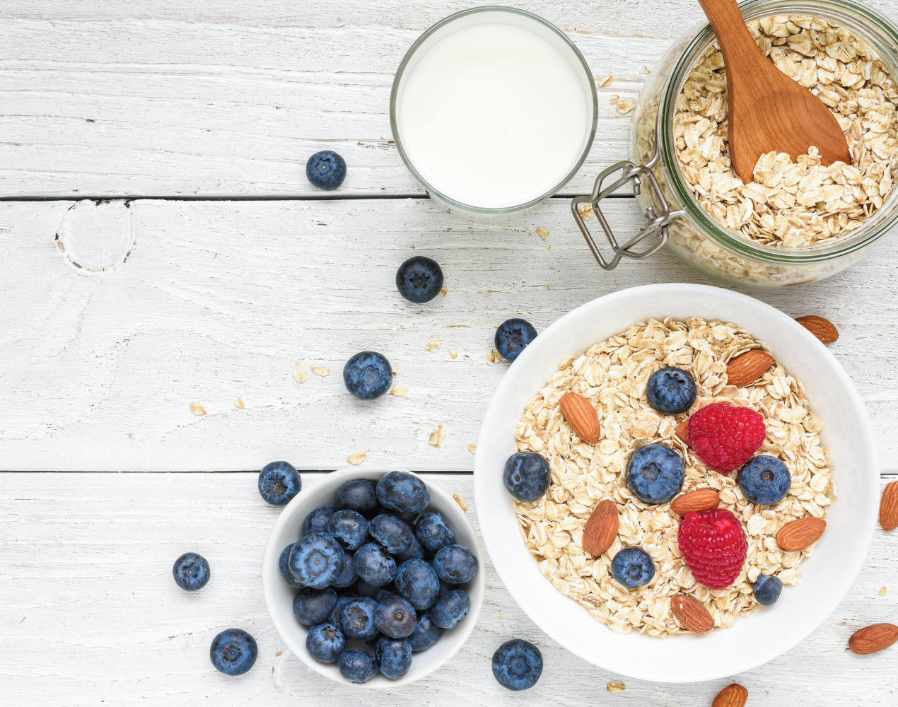 An array of healthy, whole foods on a table