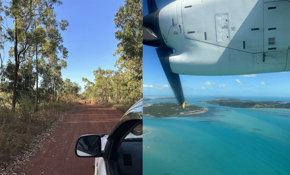 Driving in Bamanga and flying over Torres Strait Islands