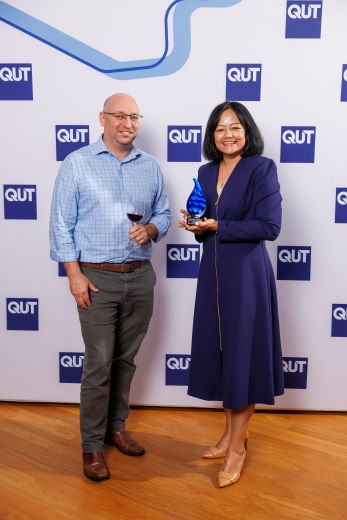 Pat Dwyer and Associate Professor Soniya Yambem: Runner Up pitch winner with WineSense